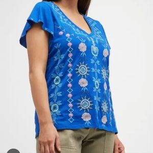 Johnny Was Royal Blue Embroidered Blouse